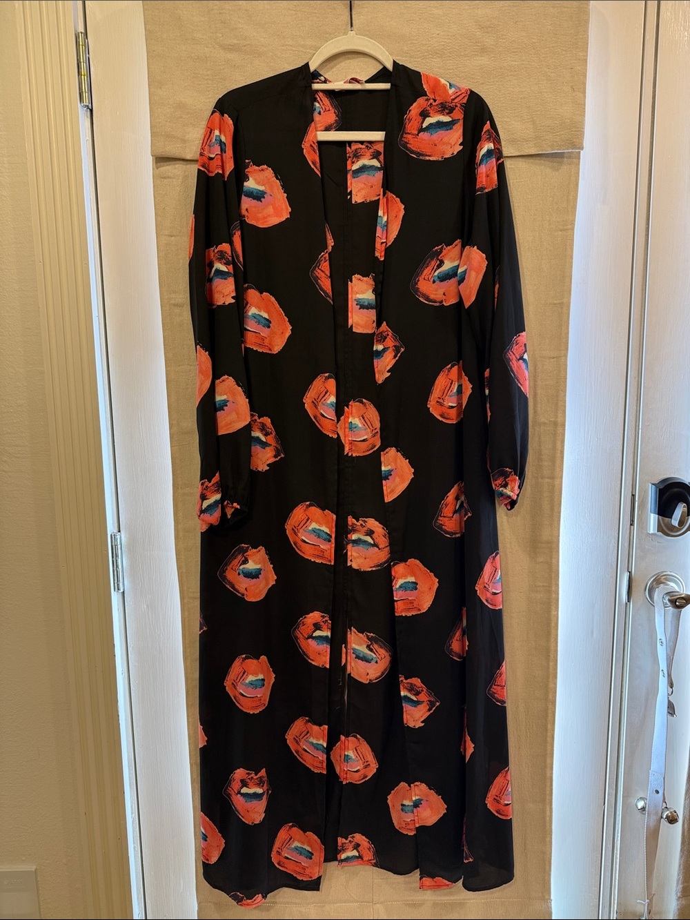 Buddy Love Black kimono with Orange and Blue Abstract Print